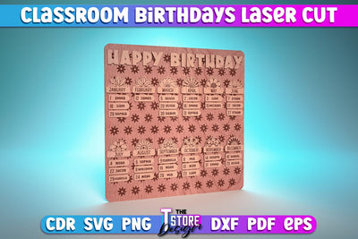 Classroom Birthdays Laser Cut | School Design | Classroom Life | CNC Files SVG The T Store Design 