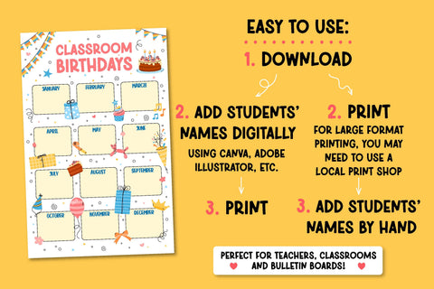 Classroom Birthdays Poster Printable | Birthday Chart Kids | Classroom Decor | Elementary School Wall Art | Teacher PDF JPG Digital Download Sublimation AnnaViolet_store 