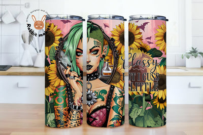 Classy But i Cuss a Little 20oz Skinny Tumbler Wrap, Funny Quote Tumbler Design, Adult Humor Tumbler PNG, Sarcasm Tumbler, Sunflowers png Sublimation Rabbitmakies 