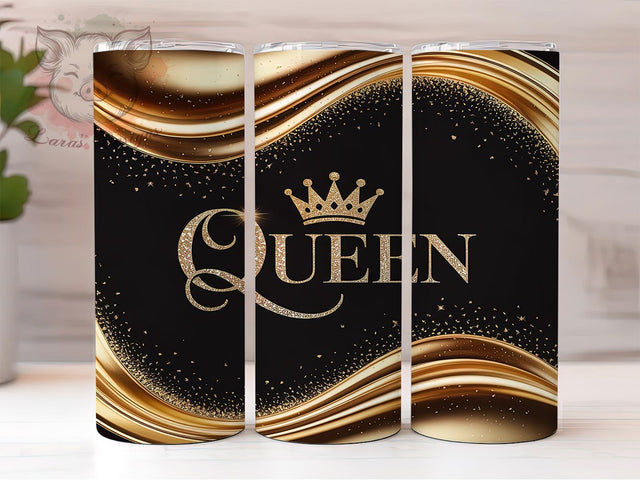 Classy Gold Glitter Queen Tumbler, Classy Glam Wrap, 20oz Tumbler Sublimation, Elegant Royal Design, Sparkling Diva Tumbler, Chic Crown Wrap, Luxury Glitter Sublimation Sublimation Lara' s Designs 