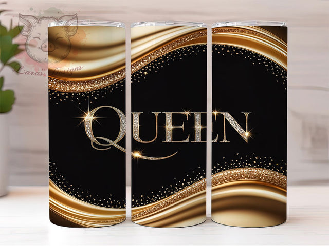 Classy Gold Glitter Queen Tumbler, Classy Glam Wrap, 20oz Tumbler Sublimation, Elegant Royal Design, Sparkling Diva Tumbler, Chic Crown Wrap, Luxury Glitter Sublimation Sublimation Lara' s Designs 
