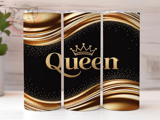 Classy Gold Glitter Queen Tumbler, Classy Glam Wrap, 20oz Tumbler Sublimation, Elegant Royal Design, Sparkling Diva Tumbler, Chic Crown Wrap, Luxury Glitter Sublimation Sublimation Lara' s Designs 
