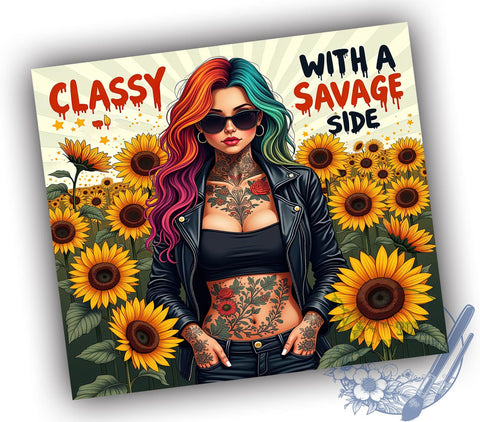 Classy Savage Tumbler, Floral Tumbler Design, Sarcastic Quotes, 20oz Sublimation, Digital Tumbler Wrap, Funny Gifts, Stylish Tumblers Sublimation ToriDesigns 