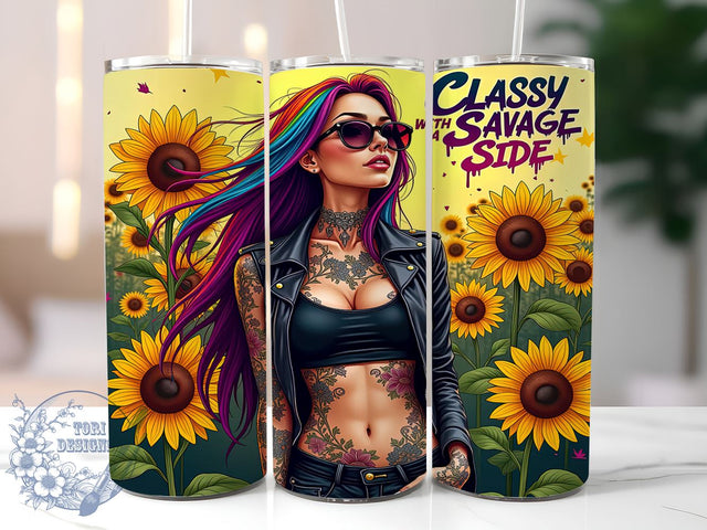 Classy Savage Tumbler, Floral Tumbler Design, Sarcastic Quotes, 20oz Sublimation, Digital Tumbler Wrap, Funny Gifts, Stylish Tumblers Sublimation ToriDesigns 