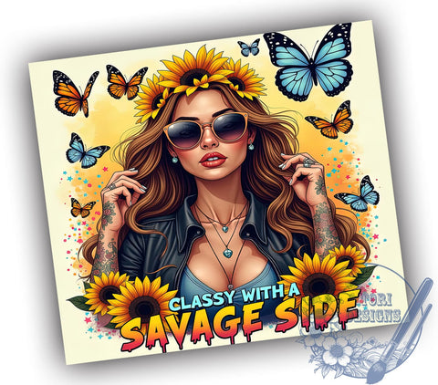 Classy Savage Tumbler, Floral Tumbler Design, Sarcastic Quotes, 20oz Sublimation, Digital Tumbler Wrap, Funny Gifts, Stylish Tumblers Sublimation ToriDesigns 