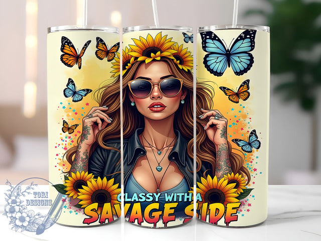 Classy Savage Tumbler, Floral Tumbler Design, Sarcastic Quotes, 20oz Sublimation, Digital Tumbler Wrap, Funny Gifts, Stylish Tumblers Sublimation ToriDesigns 
