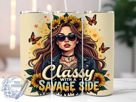 Classy Savage Tumbler, Floral Tumbler Design, Sarcastic Quotes, 20oz Sublimation, Digital Tumbler Wrap, Funny Gifts, Stylish Tumblers Sublimation ToriDesigns 