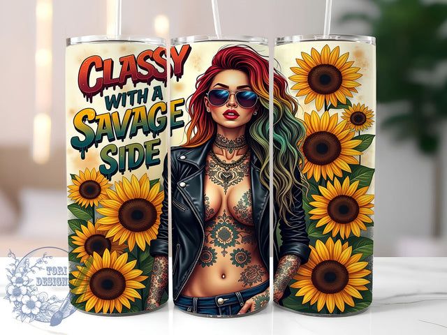Classy Savage Tumbler, Floral Tumbler Design, Sarcastic Quotes, 20oz Sublimation, Digital Tumbler Wrap, Funny Gifts, Stylish Tumblers Sublimation ToriDesigns 