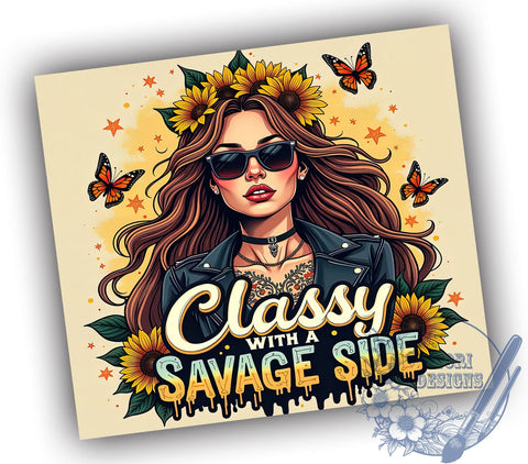 Classy Savage Tumbler, Floral Tumbler Design, Sarcastic Quotes, 20oz Sublimation, Digital Tumbler Wrap, Funny Gifts, Stylish Tumblers Sublimation ToriDesigns 