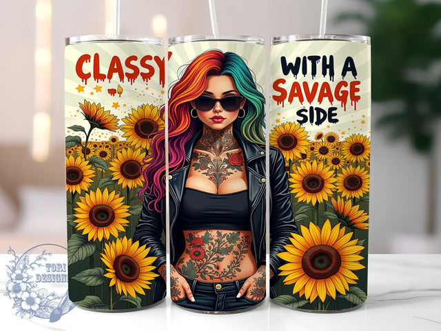 Classy Savage Tumbler, Floral Tumbler Design, Sarcastic Quotes, 20oz Sublimation, Digital Tumbler Wrap, Funny Gifts, Stylish Tumblers Sublimation ToriDesigns 