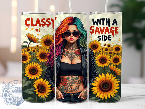 Classy Savage Tumbler, Floral Tumbler Design, Sarcastic Quotes, 20oz Sublimation, Digital Tumbler Wrap, Funny Gifts, Stylish Tumblers Sublimation ToriDesigns 