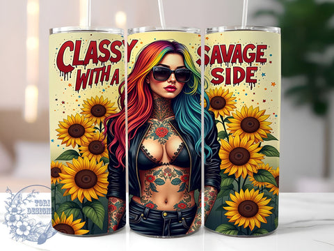 Classy Savage Tumbler, Floral Tumbler Design, Sarcastic Quotes, 20oz Sublimation, Digital Tumbler Wrap, Funny Gifts, Stylish Tumblers Sublimation ToriDesigns 