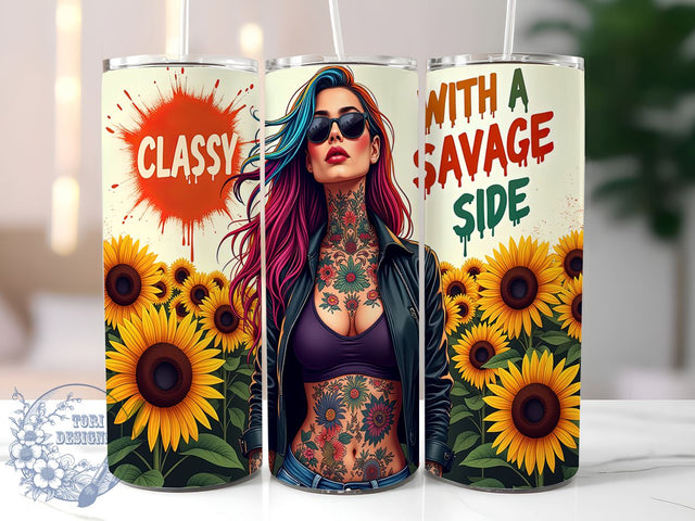 Classy Savage Tumbler, Floral Tumbler Design, Sarcastic Quotes, 20oz Sublimation, Digital Tumbler Wrap, Funny Gifts, Stylish Tumblers Sublimation ToriDesigns 