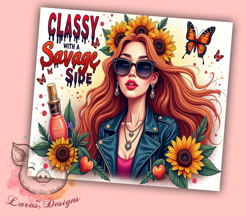 Classy Savage Tumbler, Sarcastic Fashion Girl, 20oz Tumbler Wrap, Funny Tumbler Design, Floral Sarcastic PNG, Stylish Drinkware, Digital Download Tumbler Sublimation Lara' s Designs 