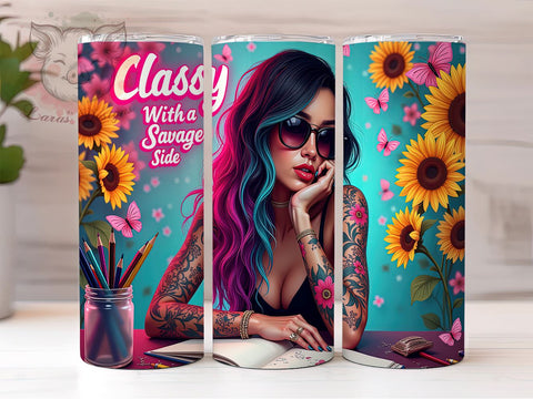 Classy Savage Tumbler, Sarcastic Fashion Girl, 20oz Tumbler Wrap, Funny Tumbler Design, Floral Sarcastic PNG, Stylish Drinkware, Digital Download Tumbler Sublimation Lara' s Designs 