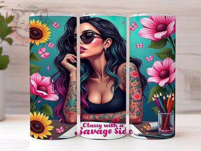 Classy Savage Tumbler, Sarcastic Fashion Girl, 20oz Tumbler Wrap, Funny Tumbler Design, Floral Sarcastic PNG, Stylish Drinkware, Digital Download Tumbler Sublimation Lara' s Designs 