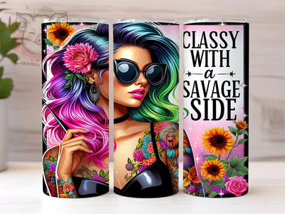 Classy Savage Tumbler, Sarcastic Fashion Girl, 20oz Tumbler Wrap, Funny Tumbler Design, Floral Sarcastic PNG, Stylish Drinkware, Digital Download Tumbler Sublimation Lara' s Designs 
