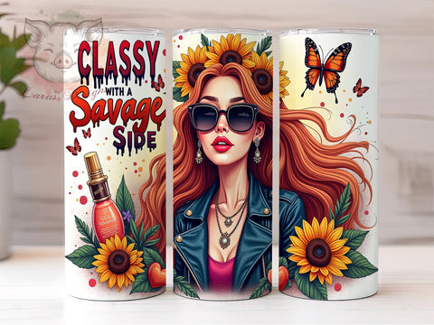Classy Savage Tumbler, Sarcastic Fashion Girl, 20oz Tumbler Wrap, Funny Tumbler Design, Floral Sarcastic PNG, Stylish Drinkware, Digital Download Tumbler Sublimation Lara' s Designs 