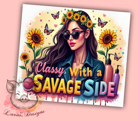 Classy Savage Tumbler, Sarcastic Fashion Girl, 20oz Tumbler Wrap, Funny Tumbler Design, Floral Sarcastic PNG, Stylish Drinkware, Digital Download Tumbler Sublimation Lara' s Designs 