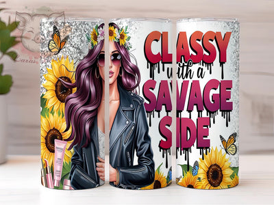 Classy Savage Tumbler, Sarcastic Fashion Girl, 20oz Tumbler Wrap, Funny Tumbler Design, Floral Sarcastic PNG, Stylish Drinkware, Digital Download Tumbler Sublimation Lara' s Designs 