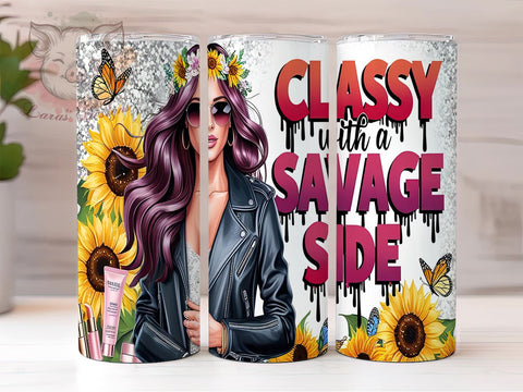 Classy Savage Tumbler, Sarcastic Fashion Girl, 20oz Tumbler Wrap, Funny Tumbler Design, Floral Sarcastic PNG, Stylish Drinkware, Digital Download Tumbler Sublimation Lara' s Designs 