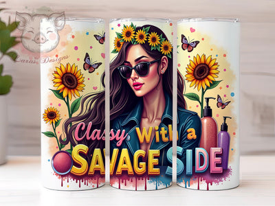 Classy Savage Tumbler, Sarcastic Fashion Girl, 20oz Tumbler Wrap, Funny Tumbler Design, Floral Sarcastic PNG, Stylish Drinkware, Digital Download Tumbler Sublimation Lara' s Designs 