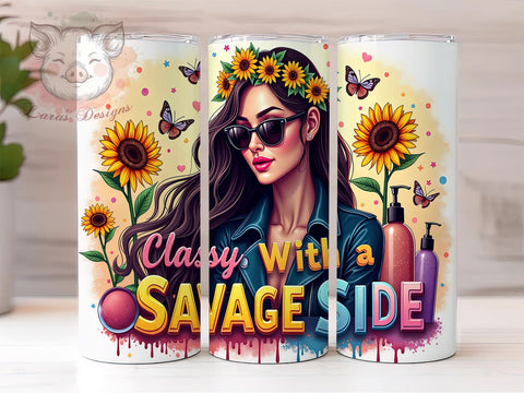 Classy Savage Tumbler, Sarcastic Fashion Girl, 20oz Tumbler Wrap, Funny Tumbler Design, Floral Sarcastic PNG, Stylish Drinkware, Digital Download Tumbler Sublimation Lara' s Designs 