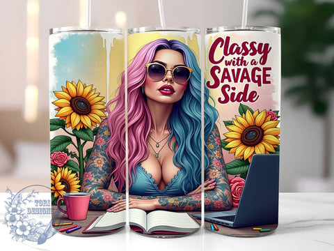 Classy Tumbler, Savage Floral, Sarcastic Design, 20oz Tumbler Wrap, Digital Download, Funny Gift, Sublimation PNG Sublimation ToriDesigns 