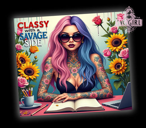 Classy Tumbler, Savage Floral, Sarcastic Design, 20oz Tumbler Wrap, Sublimation PNG, Digital Download, Gift for Her Sublimation SvggirlplusArt 