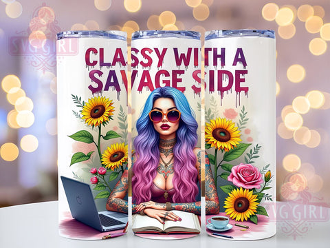 Classy Tumbler, Savage Floral, Sarcastic Design, 20oz Tumbler Wrap, Sublimation PNG, Digital Download, Gift for Her Sublimation SvggirlplusArt 
