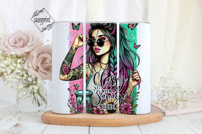 Classy with a Savage Side Tumbler PNG, Colorful Butterfly Tumbler, Floral Design Tumbler Sublimation sassyprint 