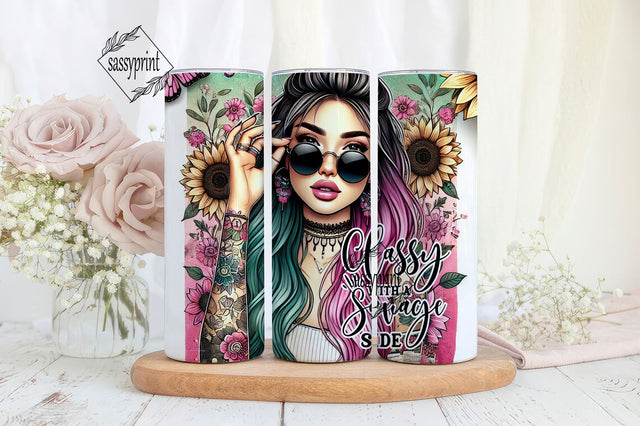 Classy with a Savage Side Tumbler PNG, Colorful Butterfly Tumbler, Floral Design Tumbler Sublimation sassyprint 