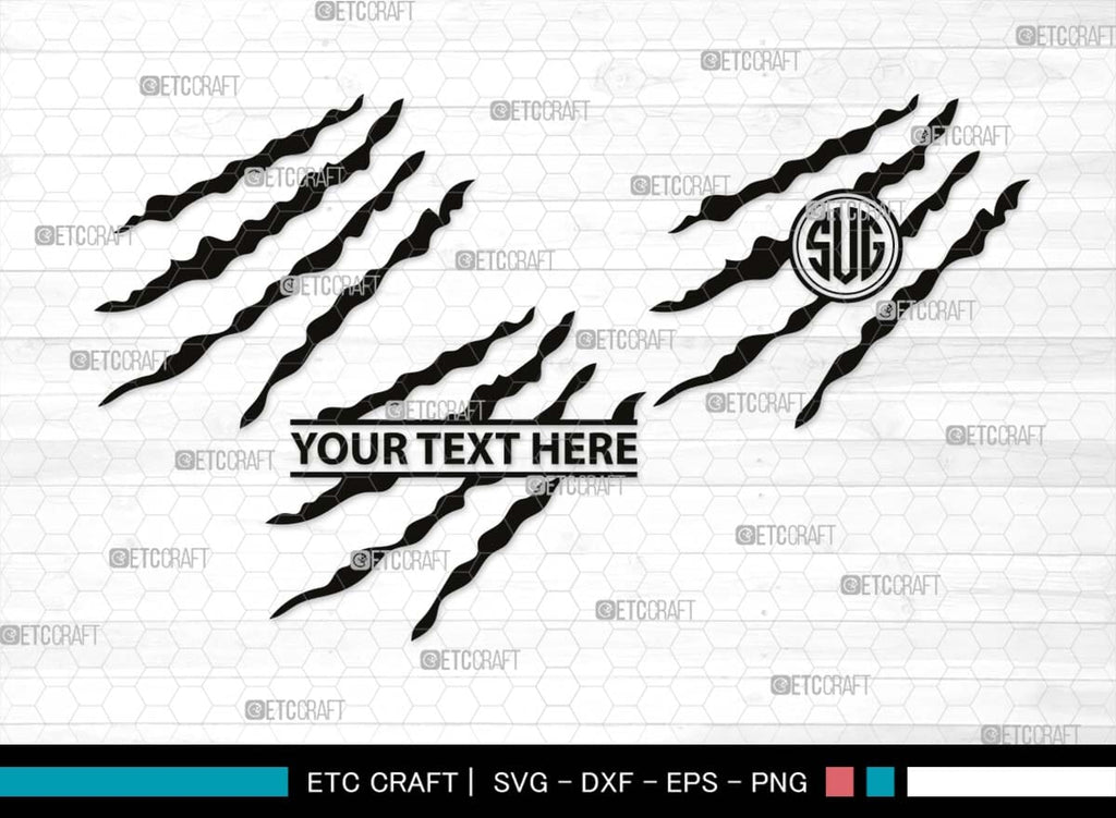 Claw Rip Design Pattern Claw Mark Monogram, Claw Mark Silhouette, Claw Mark SVG, Scratch Mark ...