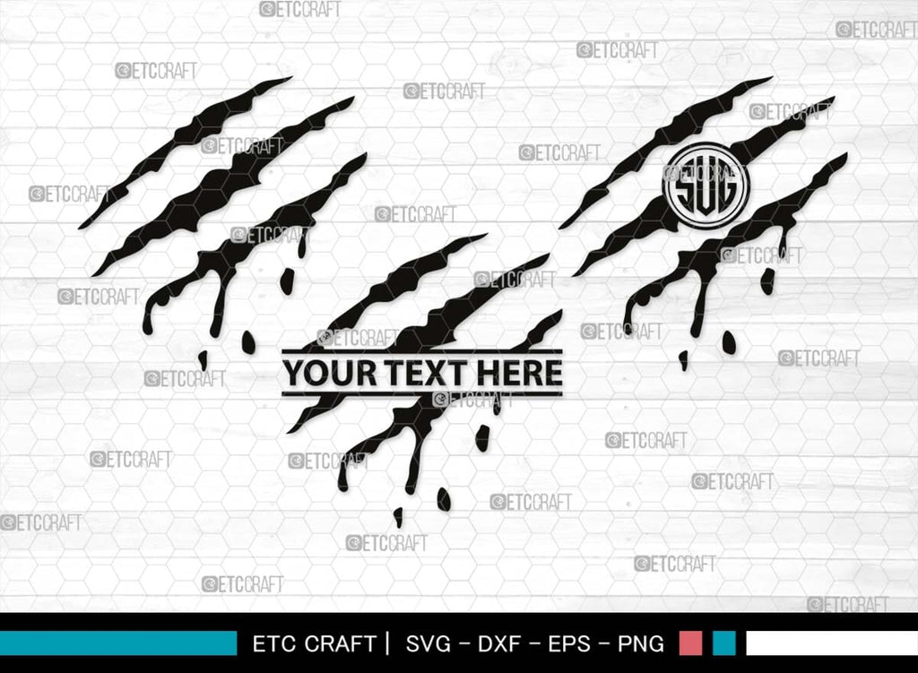 Claw Mark Monogram, Claw Mark Silhouette, Claw Mark SVG, Scratch Mark ...