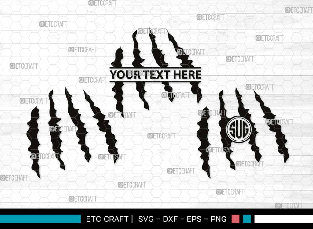 Claw Mark Monogram, Claw Mark Silhouette, Claw Mark SVG, Scratch Mark ...