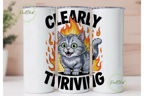 Clearly Thriving Cat 20oz Tumbler Wrap Sublimation PixelChick 