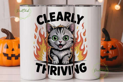 Clearly Thriving Cat 20oz Tumbler Wrap Sublimation PixelChick 