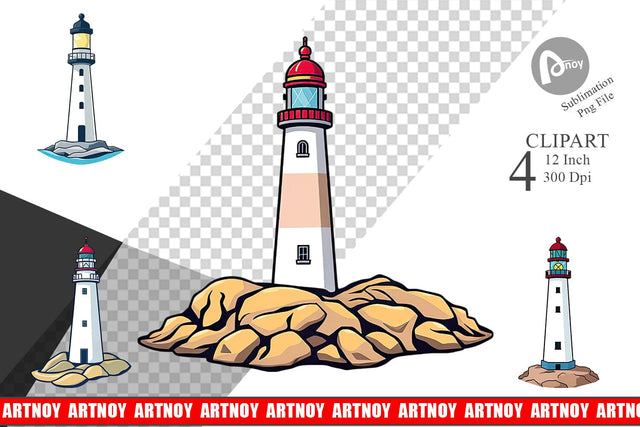 Cliff Lighthouse Clipart Sublimation artnoy 