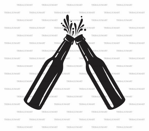 Clinking Beer Bottles. Cheers. SVG TribaliumArtSF 