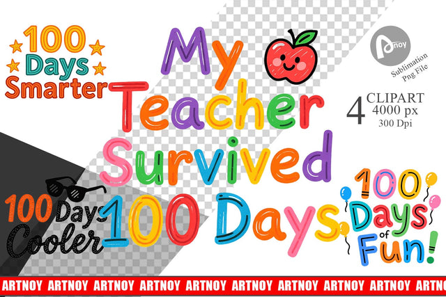 Clipart 100 Days Crayon Fun Quotes Sublimation artnoy 