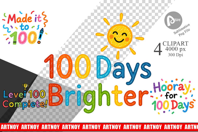Clipart 100 Days Crayon Fun Quotes Sublimation artnoy 