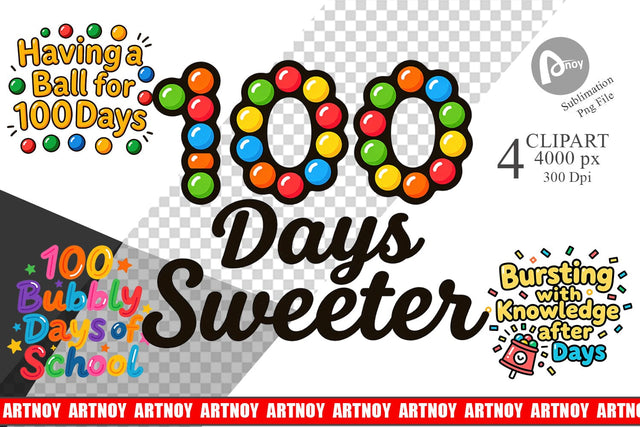 Clipart 100 Days Gumball Fun Quotes Sublimation artnoy 