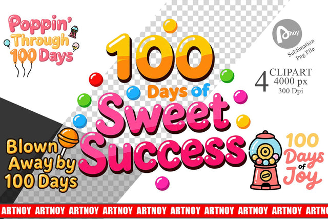 Clipart 100 Days Gumball Fun Quotes Sublimation artnoy 