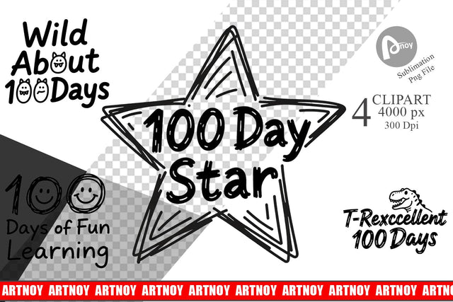 Clipart 100 Days Scribble Art Quotes Sublimation artnoy 
