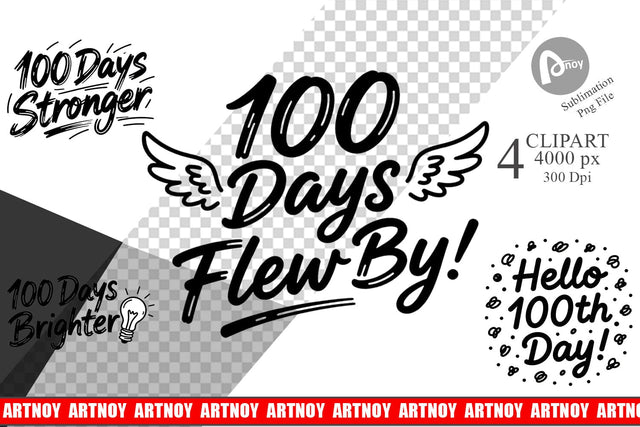 Clipart 100 Days Scribble Art Quotes Sublimation artnoy 