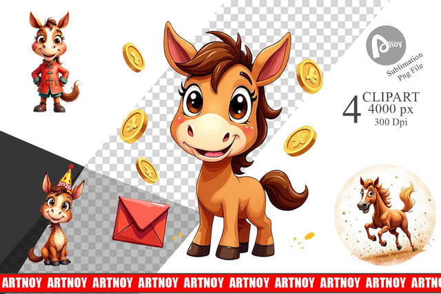 Clipart 2026 Year of the Horse Watercolor Sublimation artnoy 