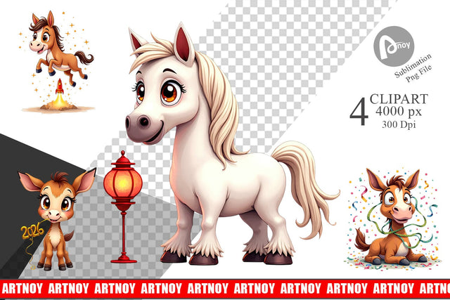 Clipart 2026 Year of the Horse Watercolor Sublimation artnoy 