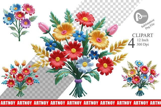 Clipart 3D Flower Bouquet Sublimation artnoy 