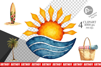 Clipart 70s Endless Summer Watercolor Sublimation artnoy 