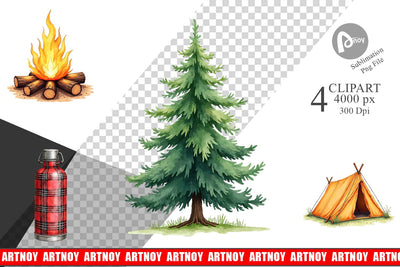 Clipart 70s Retro Summer Camp Watercolor Sublimation artnoy 